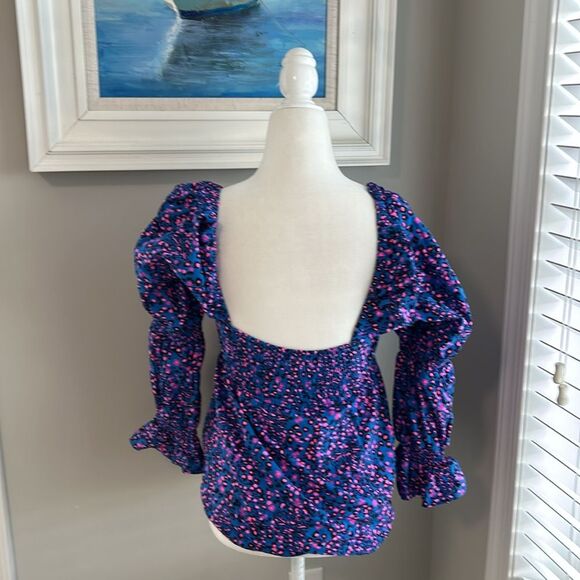 Lilly Pulitzer Preslee Blue Pink Dot Long Sleeve Top 4 - Picture 7 of 11